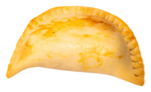 Empanada de costela em meia-lua, de borda lisa e prensada